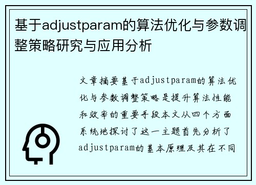 基于adjustparam的算法优化与参数调整策略研究与应用分析