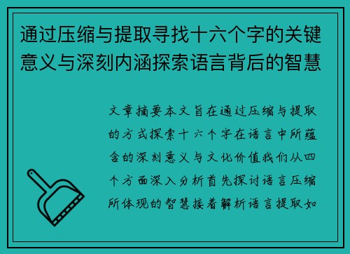 通过压缩与提取寻找十六个字的关键意义与深刻内涵探索语言背后的智慧与文化价值